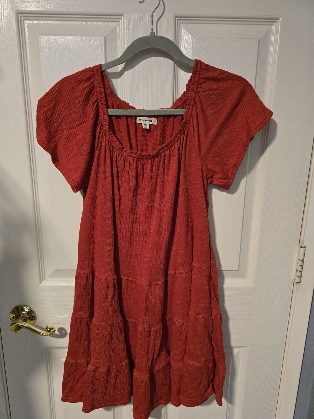 Max Studio Rust-Red Short Sleeve Tiered Cotton Tunic